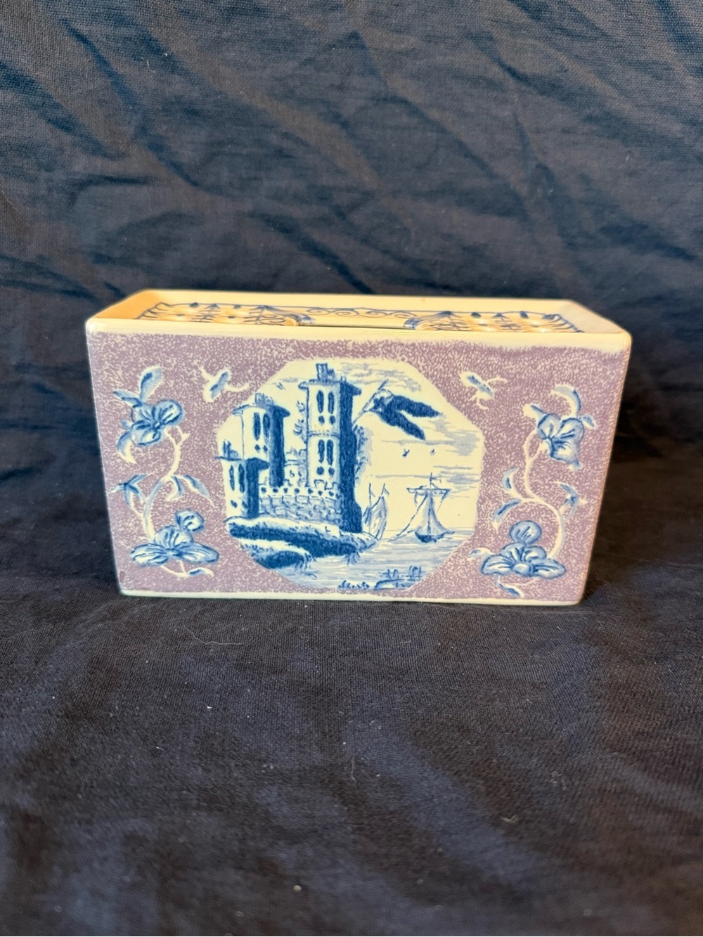 Vintage Delft Colonial Williamsburg Blue & White Brick Rectangle Flower Vase